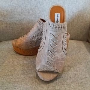 Tan wedge slip-on sandals size 7.5